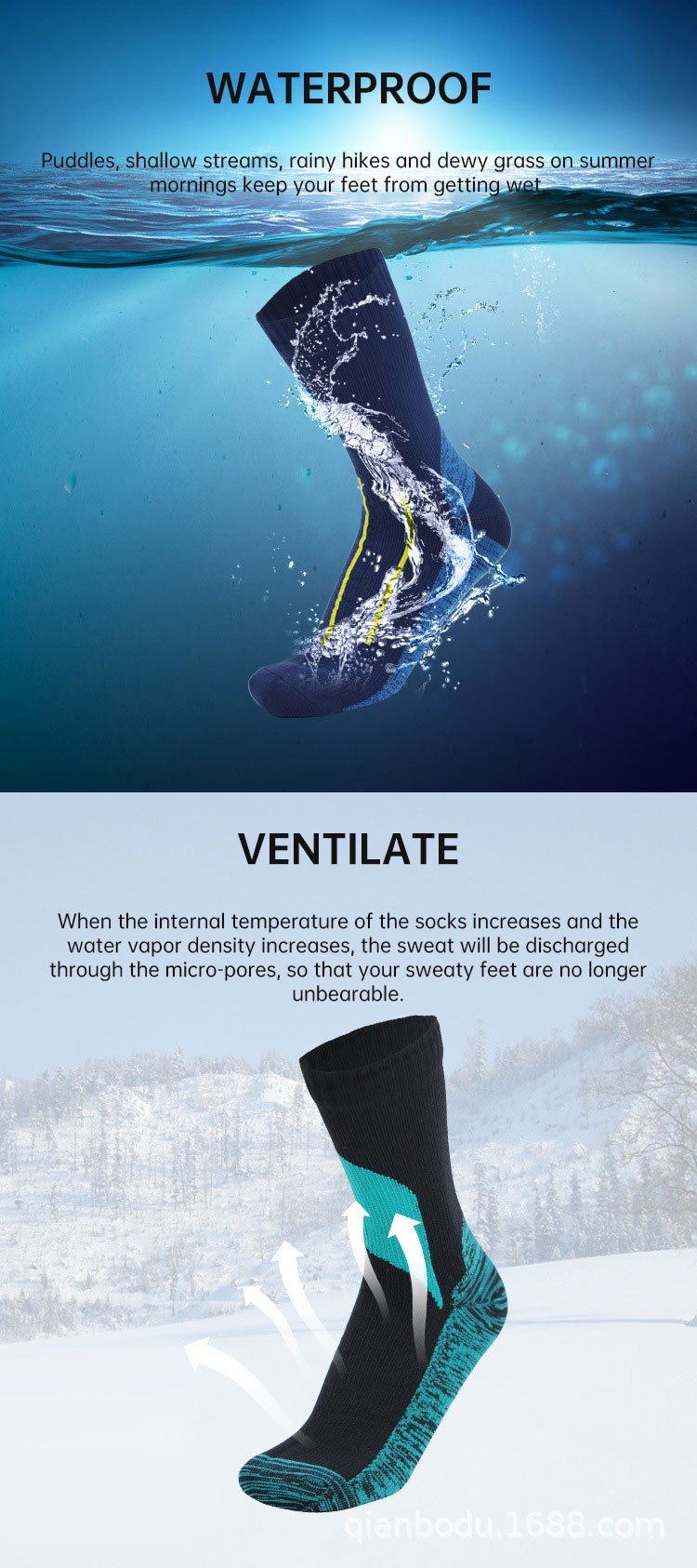 Socks Waterproof Breathable Outdoor Waterproof Hiking Wading Camping Winter Skiing Sock Riding Snow Warm Waterproof Socks - Image 17